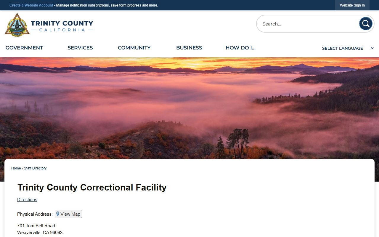 Trinity County Correctional Facility inmate records directory page