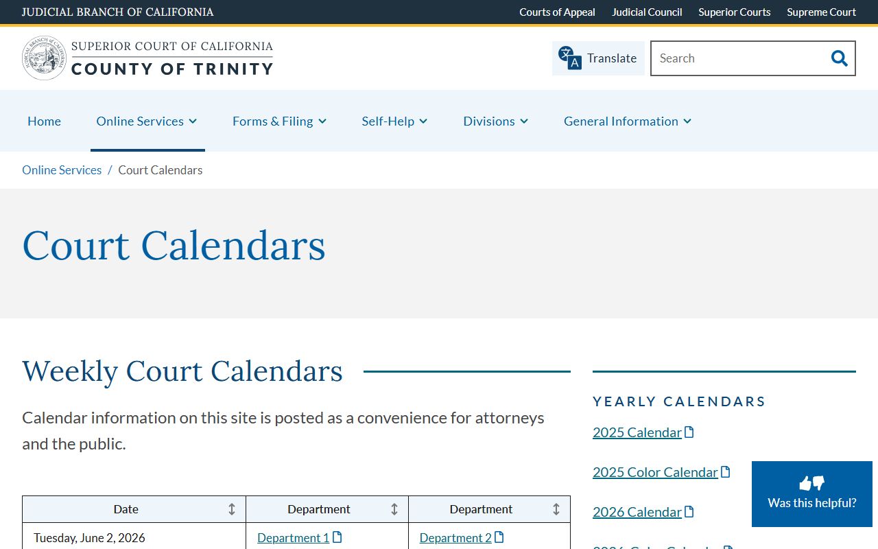 Trinity County court records after arrest weekly calendars