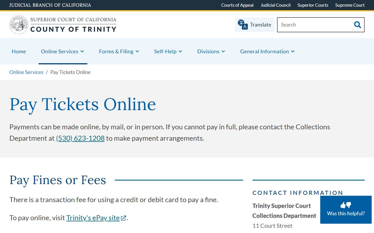 Trinity County court records after arrest payment and case number page